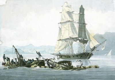 Die Sloop Speedy und das Wrack der Queen Charlotte, 1800